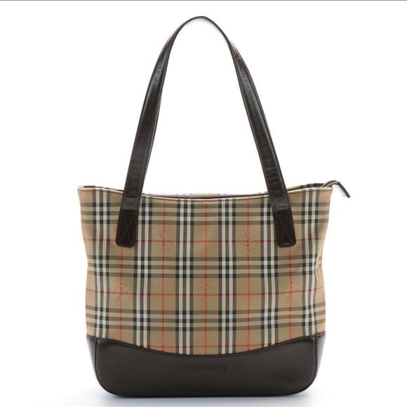 BURBERRY Horsefeather Leather Trimmed Tote. P12 - Picture 1 of 8
